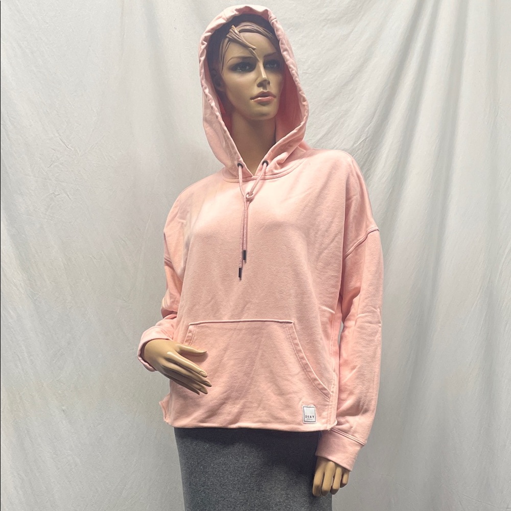 DKNY Women's Oversized Peach Cropped Raw Hem Pullover Hoodie
